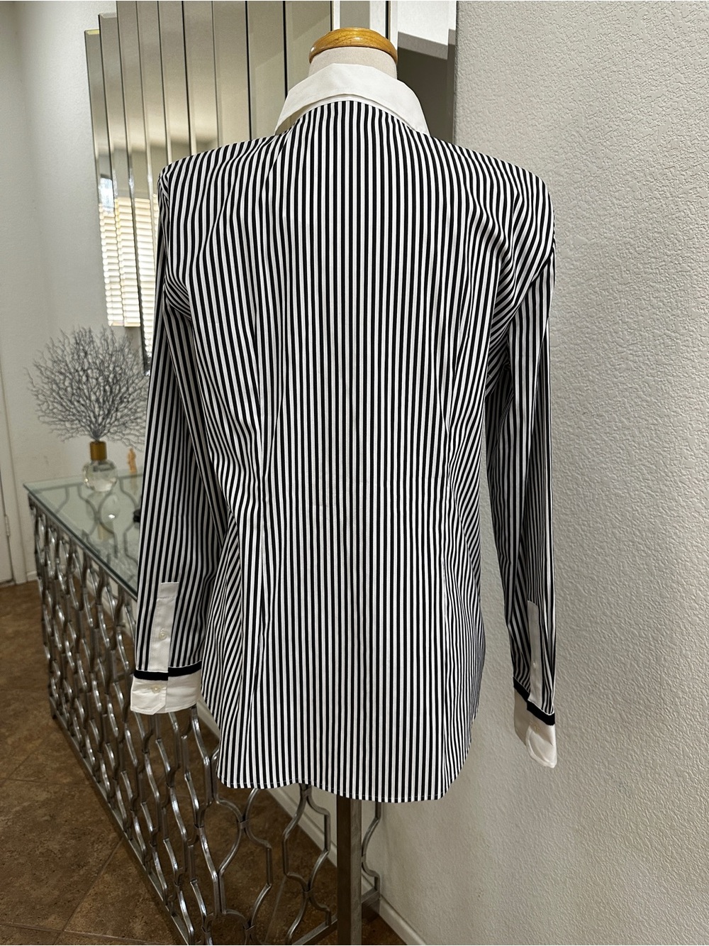 Ann Taylor Black and White Vertical Stripe Dress Shirt - Picture 2 of 5